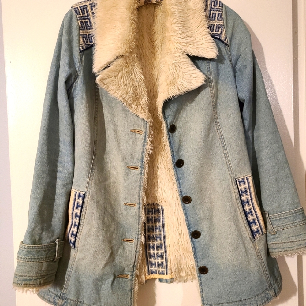 Free People sherpa denim coat